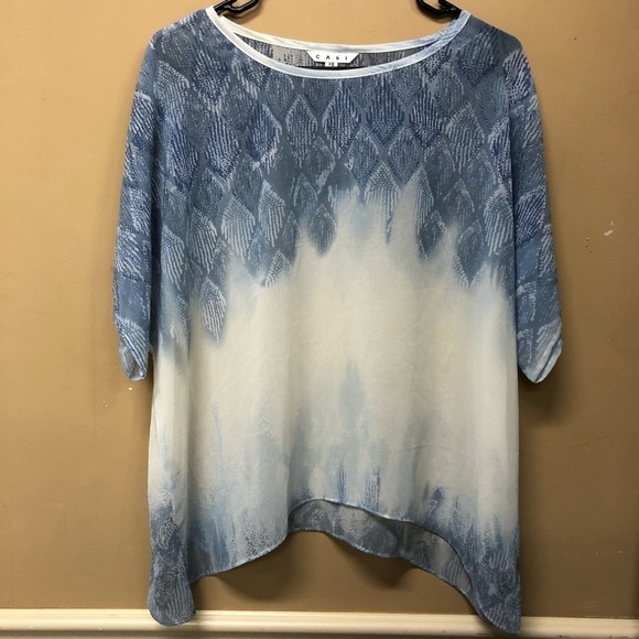 CAbi Womens Ombre Fade Out Top Sheer Blue Ivory Blouse Style 781 Size XS - Picture 1 of 7